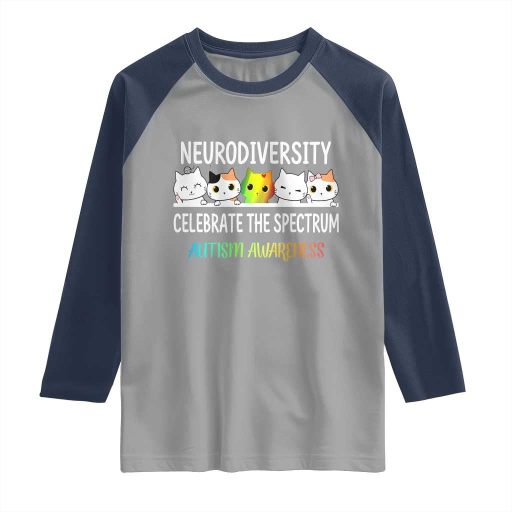 Cute Cats Autism Embrace Raglan Shirt Neurodiversity Celebrate The Spectrum TS02 Sport Gray Navy Print Your Wear