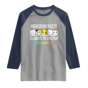 Cute Cats Autism Embrace Raglan Shirt Neurodiversity Celebrate The Spectrum TS02 Sport Gray Navy Print Your Wear