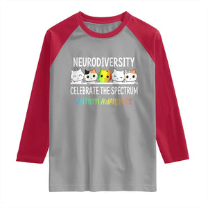 Cute Cats Autism Embrace Raglan Shirt Neurodiversity Celebrate The Spectrum TS02 Sport Gray Red Print Your Wear