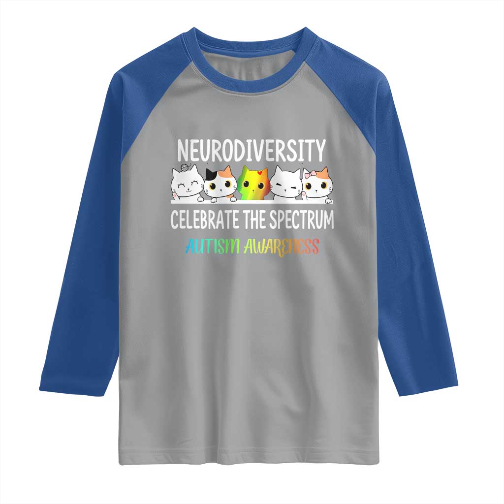 Cute Cats Autism Embrace Raglan Shirt Neurodiversity Celebrate The Spectrum TS02 Sport Gray Royal Print Your Wear