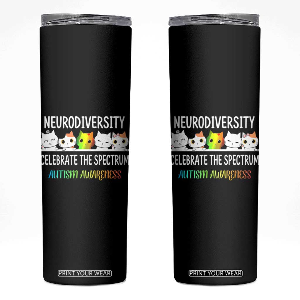 Cute Cats Autism Embrace Skinny Tumbler Neurodiversity Celebrate The Spectrum TS02 Black Print Your Wear