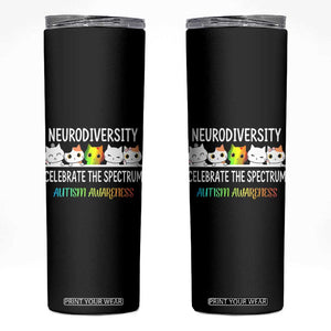 Cute Cats Autism Embrace Skinny Tumbler Neurodiversity Celebrate The Spectrum TS02 Black Print Your Wear
