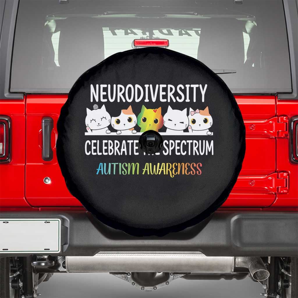 Cute Cats Autism Embrace Spare Tire Cover Neurodiversity Celebrate The Spectrum TS02 Black Print Your Wear