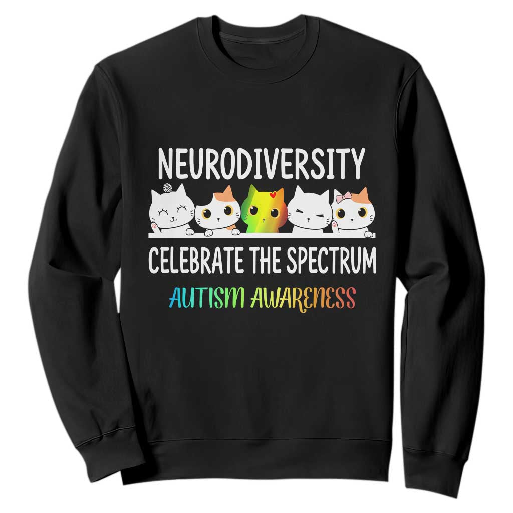 Cute Cats Autism Embrace Sweatshirt Neurodiversity Celebrate The Spectrum TS02 Black Print Your Wear