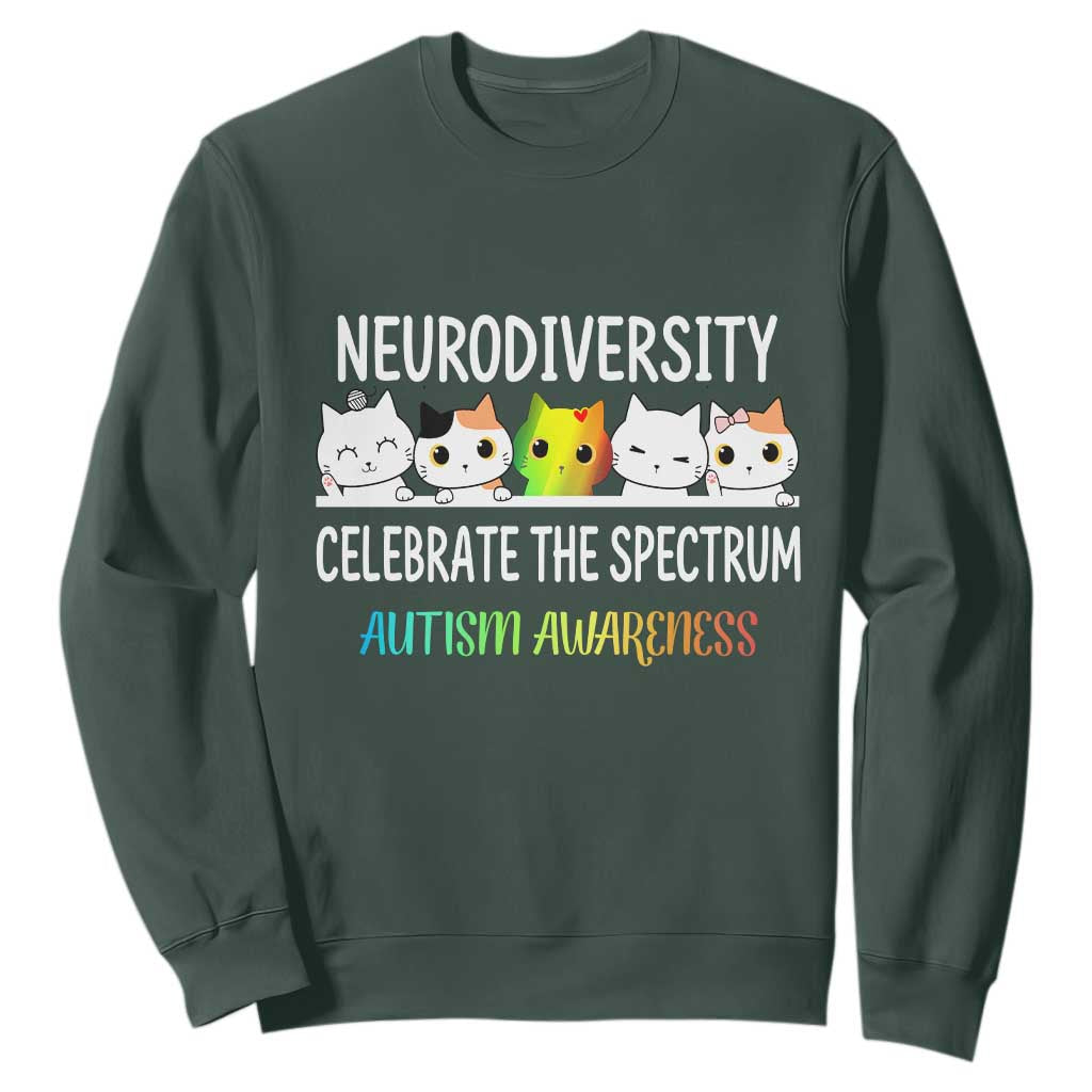 Cute Cats Autism Embrace Sweatshirt Neurodiversity Celebrate The Spectrum TS02 Dark Forest Green Print Your Wear
