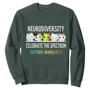 Cute Cats Autism Embrace Sweatshirt Neurodiversity Celebrate The Spectrum TS02 Dark Forest Green Print Your Wear
