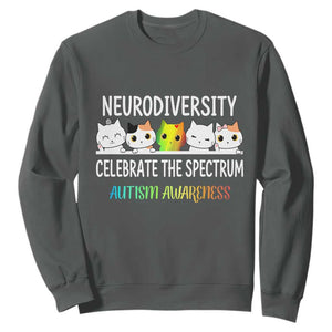 Cute Cats Autism Embrace Sweatshirt Neurodiversity Celebrate The Spectrum TS02 Dark Heather Print Your Wear