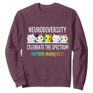 Cute Cats Autism Embrace Sweatshirt Neurodiversity Celebrate The Spectrum TS02 Maroon Print Your Wear