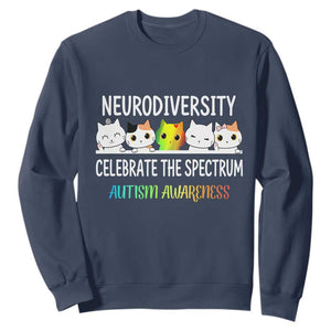 Cute Cats Autism Embrace Sweatshirt Neurodiversity Celebrate The Spectrum TS02 Navy Print Your Wear