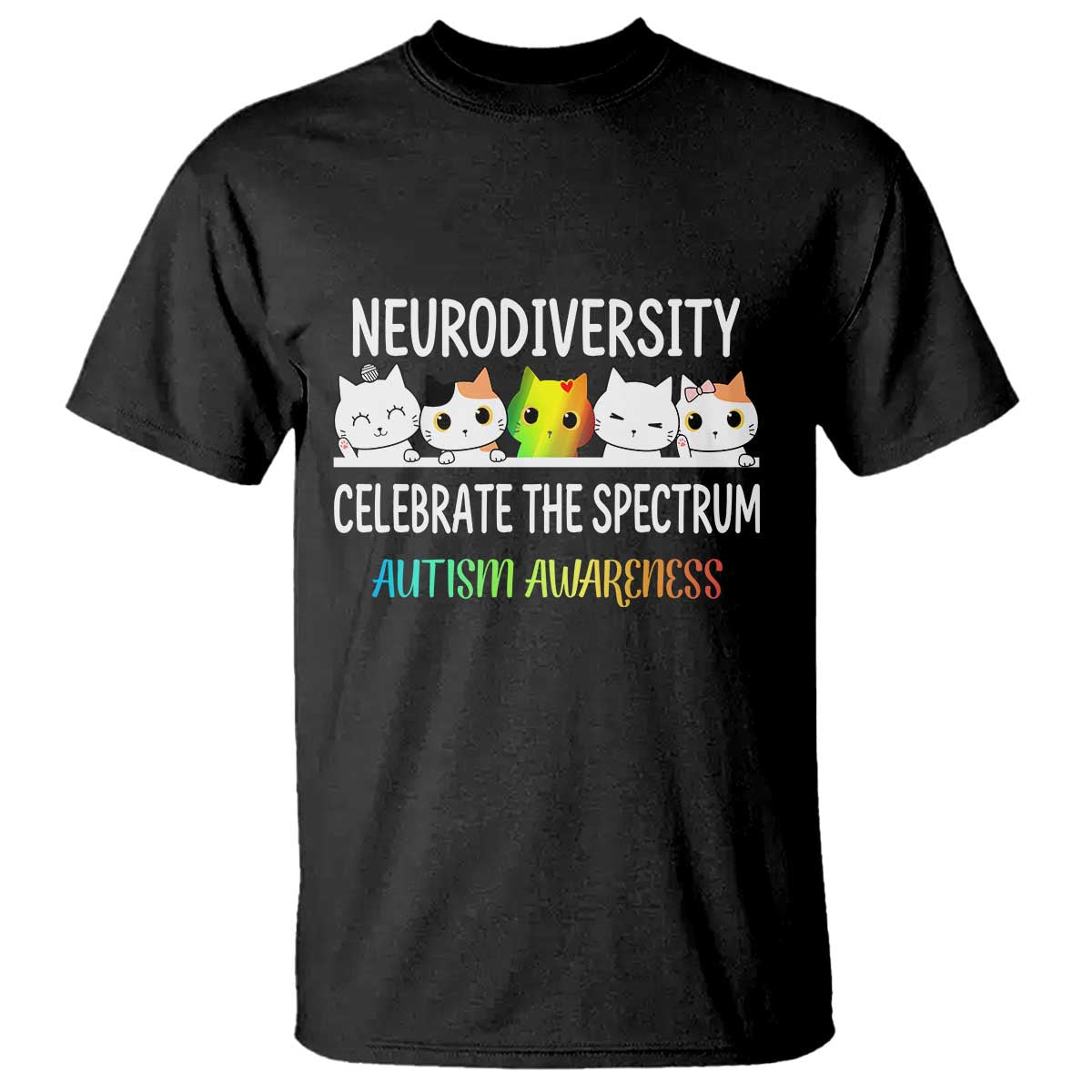 Cute Cats Autism Embrace T Shirt Neurodiversity Celebrate The Spectrum TS02 Black Print Your Wear
