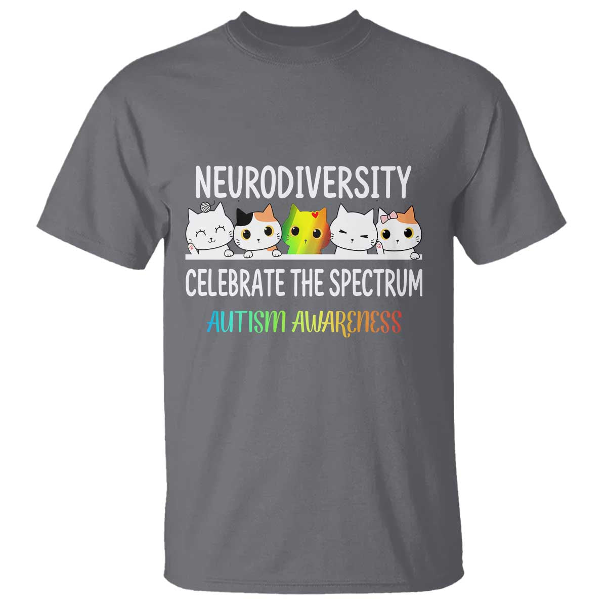 Cute Cats Autism Embrace T Shirt Neurodiversity Celebrate The Spectrum TS02 Charcoal Print Your Wear
