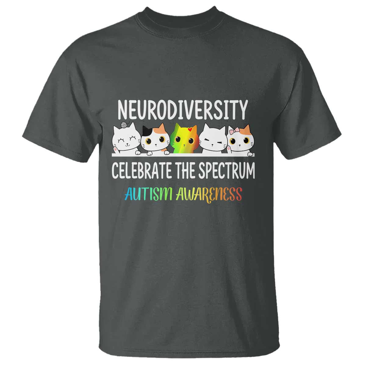Cute Cats Autism Embrace T Shirt Neurodiversity Celebrate The Spectrum TS02 Dark Heather Print Your Wear