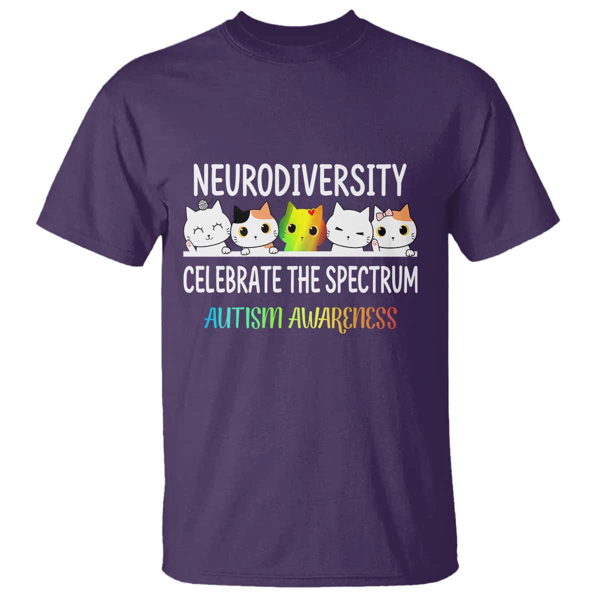 Cute Cats Autism Embrace T Shirt Neurodiversity Celebrate The Spectrum TS02 Purple Print Your Wear
