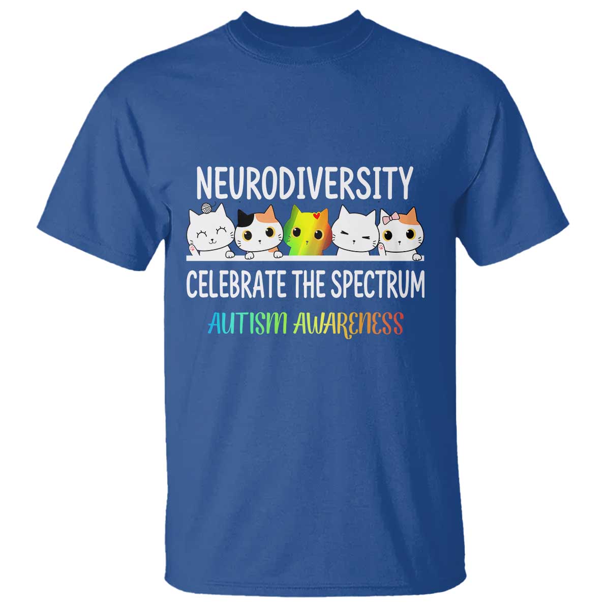 Cute Cats Autism Embrace T Shirt Neurodiversity Celebrate The Spectrum TS02 Royal Blue Print Your Wear