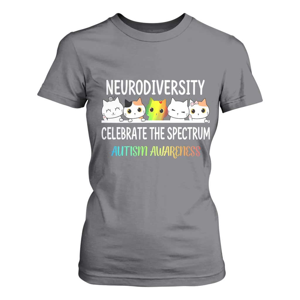 Cute Cats Autism Embrace T Shirt For Women Neurodiversity Celebrate The Spectrum TS02 Charcoal Print Your Wear