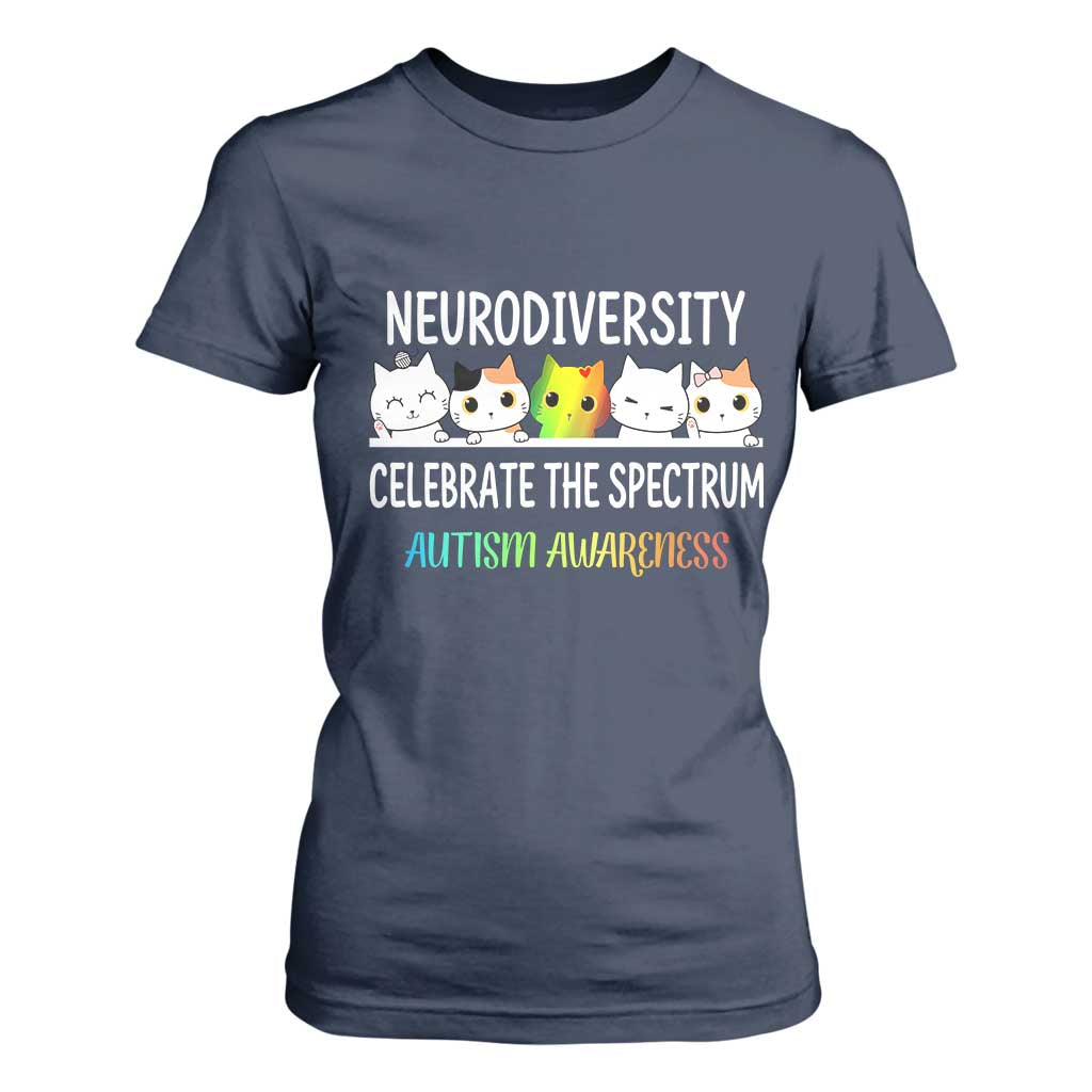 Cute Cats Autism Embrace T Shirt For Women Neurodiversity Celebrate The Spectrum TS02 Navy Print Your Wear