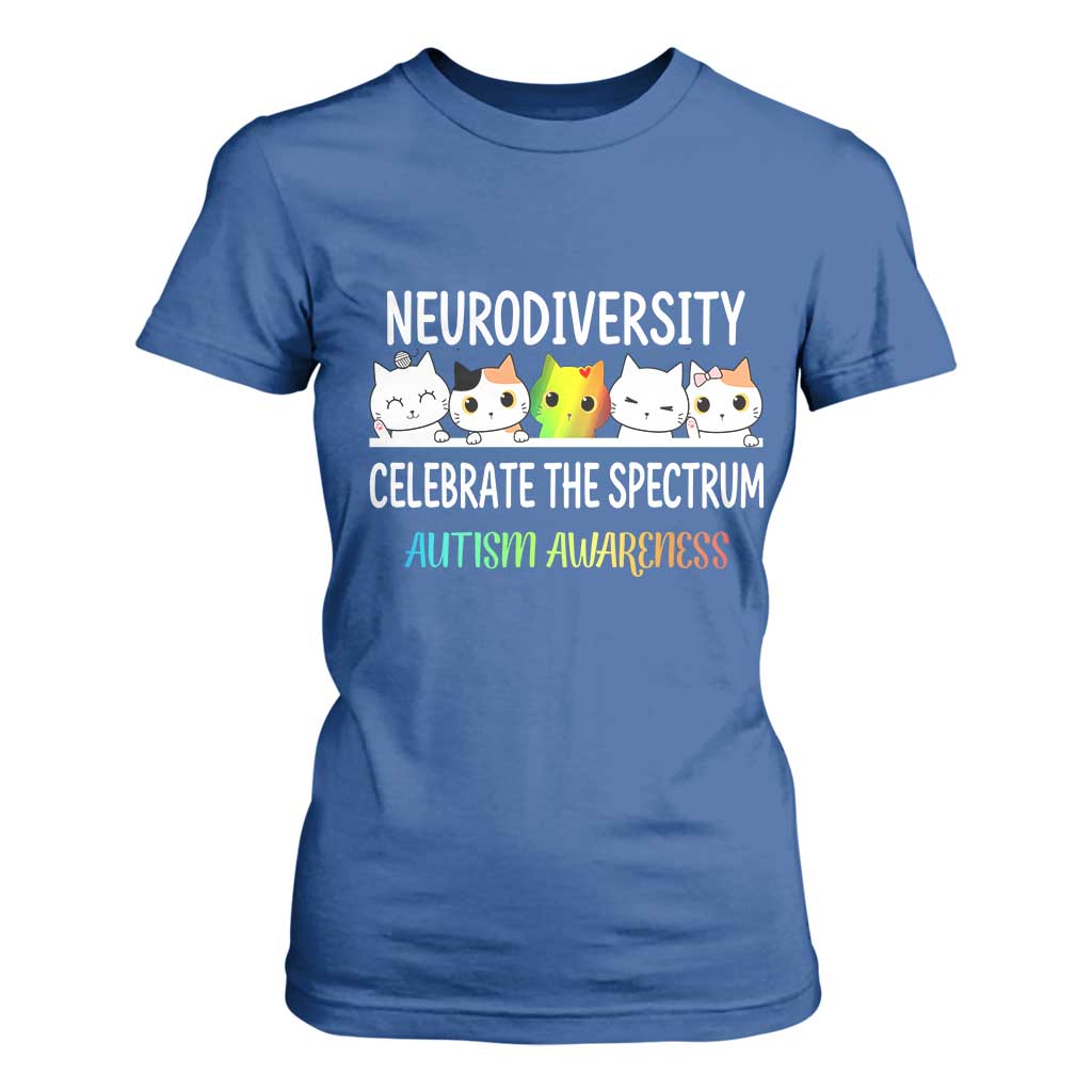 Cute Cats Autism Embrace T Shirt For Women Neurodiversity Celebrate The Spectrum TS02 Royal Blue Print Your Wear