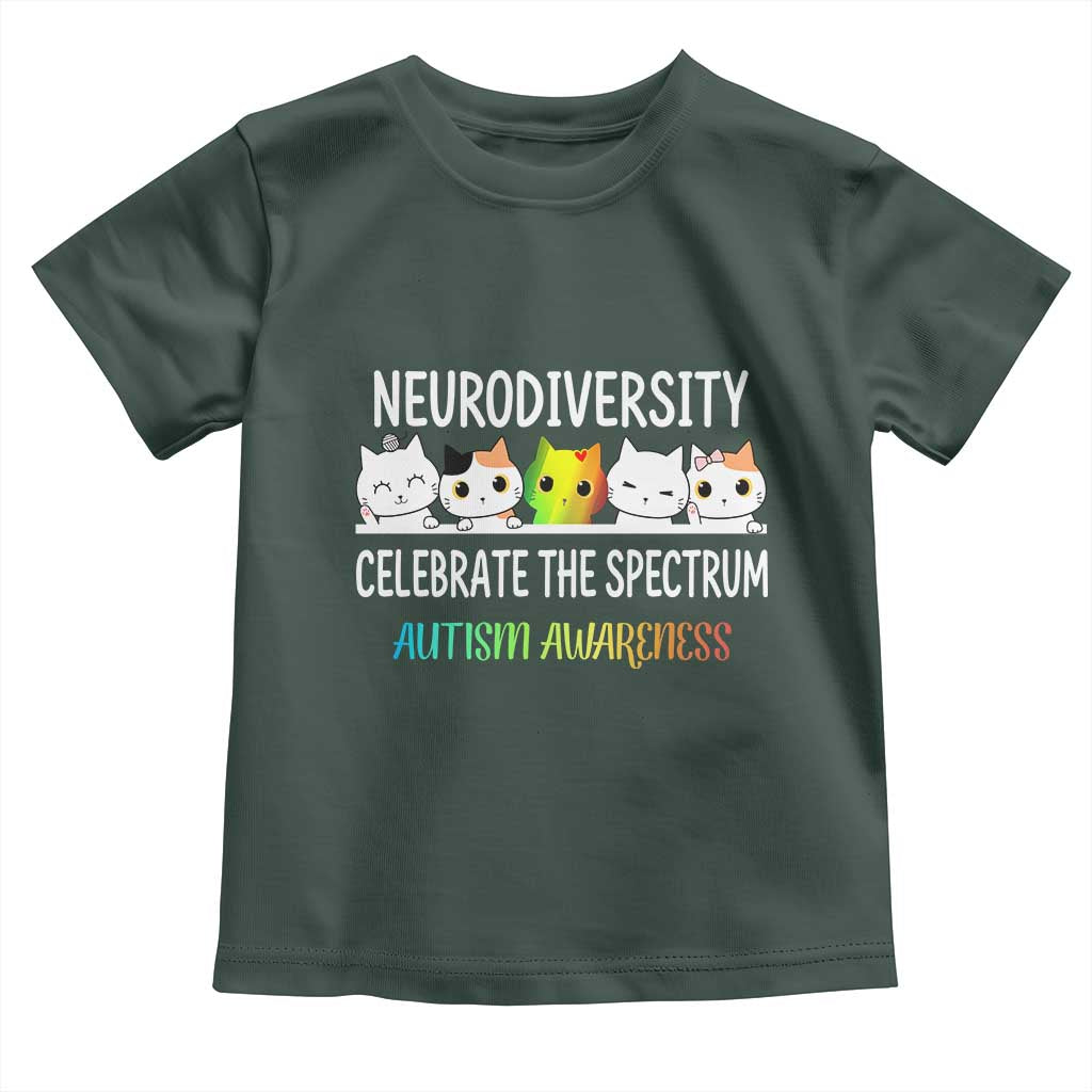 Cute Cats Autism Embrace Toddler T Shirt Neurodiversity Celebrate The Spectrum TS02 Dark Forest Green Print Your Wear