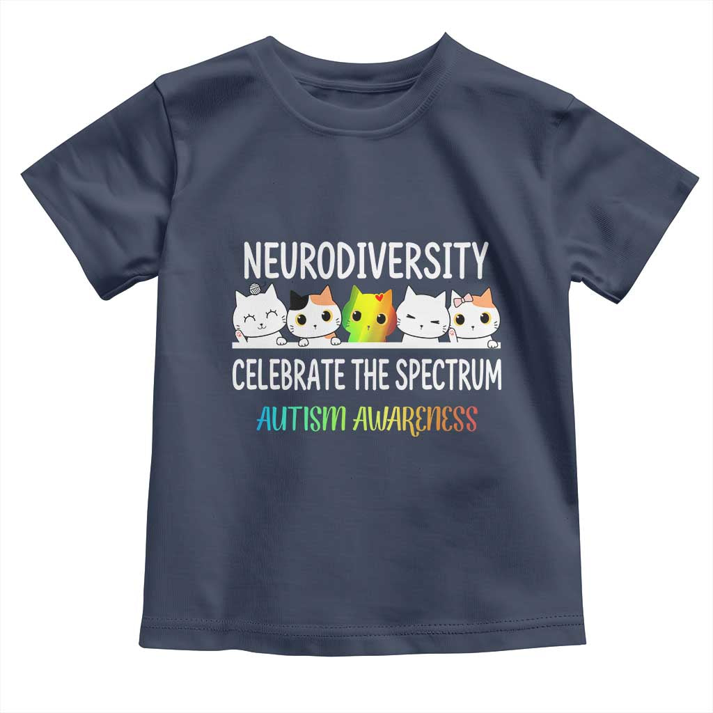 Cute Cats Autism Embrace Toddler T Shirt Neurodiversity Celebrate The Spectrum TS02 Navy Print Your Wear