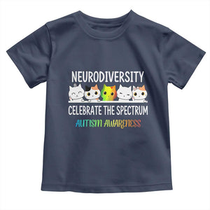 Cute Cats Autism Embrace Toddler T Shirt Neurodiversity Celebrate The Spectrum TS02 Navy Print Your Wear
