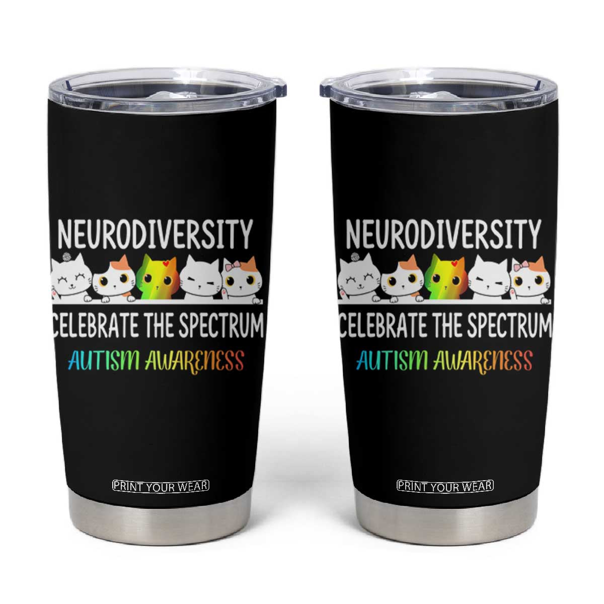 Cute Cats Autism Embrace Tumbler Cup Neurodiversity Celebrate The Spectrum TS02 Black Print Your Wear