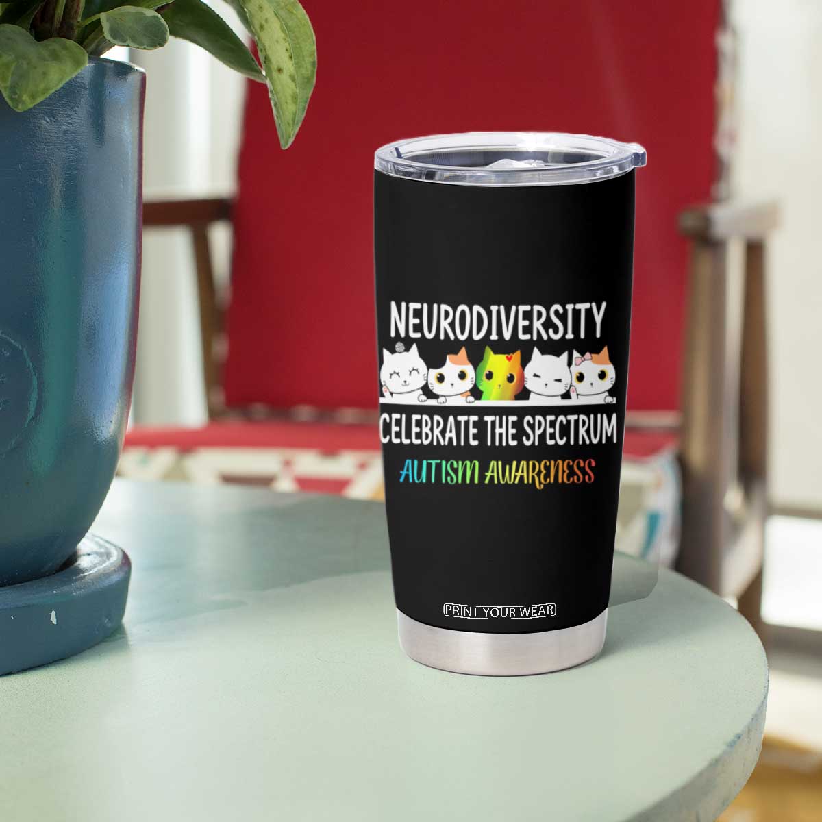 Cute Cats Autism Embrace Tumbler Cup Neurodiversity Celebrate The Spectrum TS02 Print Your Wear