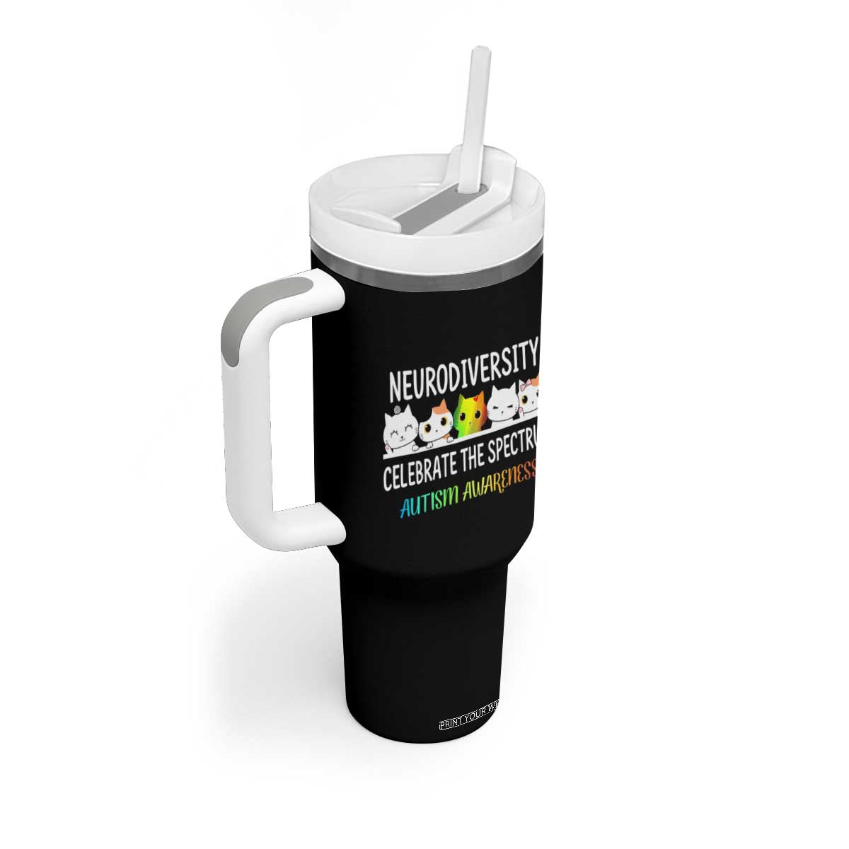Cute Cats Autism Embrace Tumbler With Handle Neurodiversity Celebrate The Spectrum TS02 Print Your Wear