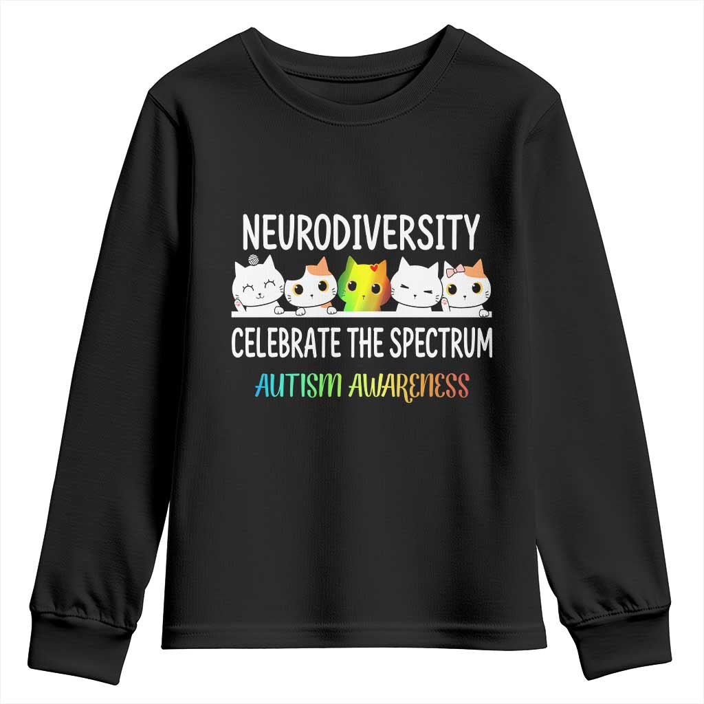 Cute Cats Autism Embrace Youth Sweatshirt Neurodiversity Celebrate The Spectrum TS02 Black Print Your Wear