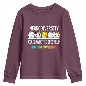 Cute Cats Autism Embrace Youth Sweatshirt Neurodiversity Celebrate The Spectrum TS02 Maroon Print Your Wear