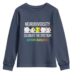 Cute Cats Autism Embrace Youth Sweatshirt Neurodiversity Celebrate The Spectrum TS02 Navy Print Your Wear