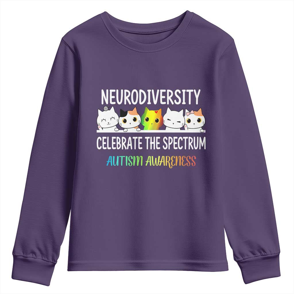 Cute Cats Autism Embrace Youth Sweatshirt Neurodiversity Celebrate The Spectrum TS02 Purple Print Your Wear