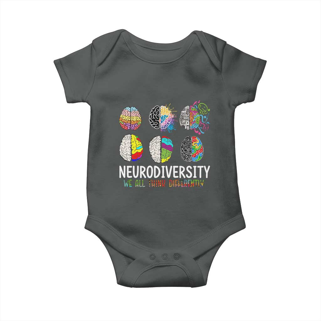 Embrace Neurodiversity Baby Onesie We All Think Differently TS02 Dark Heather Print Your Wear