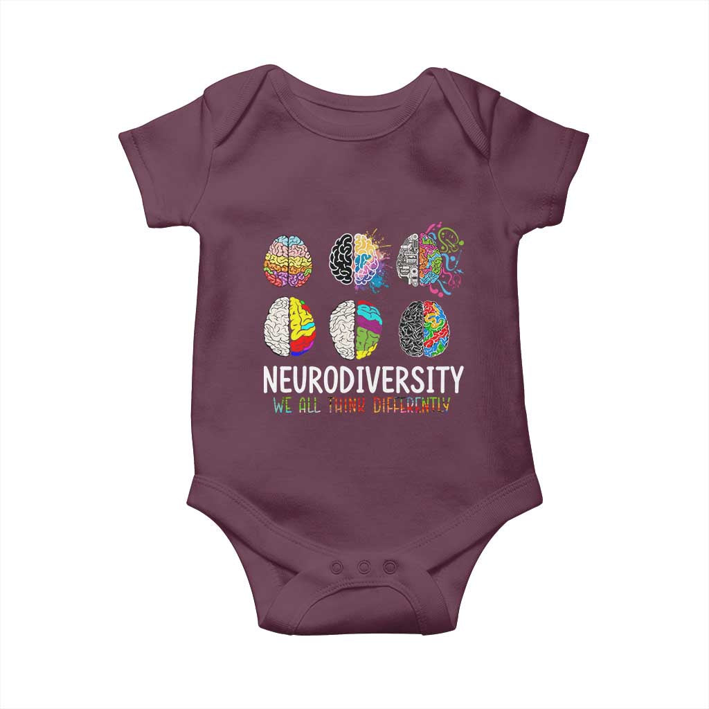 Embrace Neurodiversity Baby Onesie We All Think Differently TS02 Maroon Print Your Wear