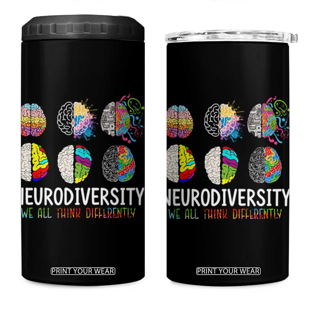 Embrace Neurodiversity 4 in 1 Can Cooler Tumbler We All Think Differently TS02 One Size: 16 oz Black Print Your Wear