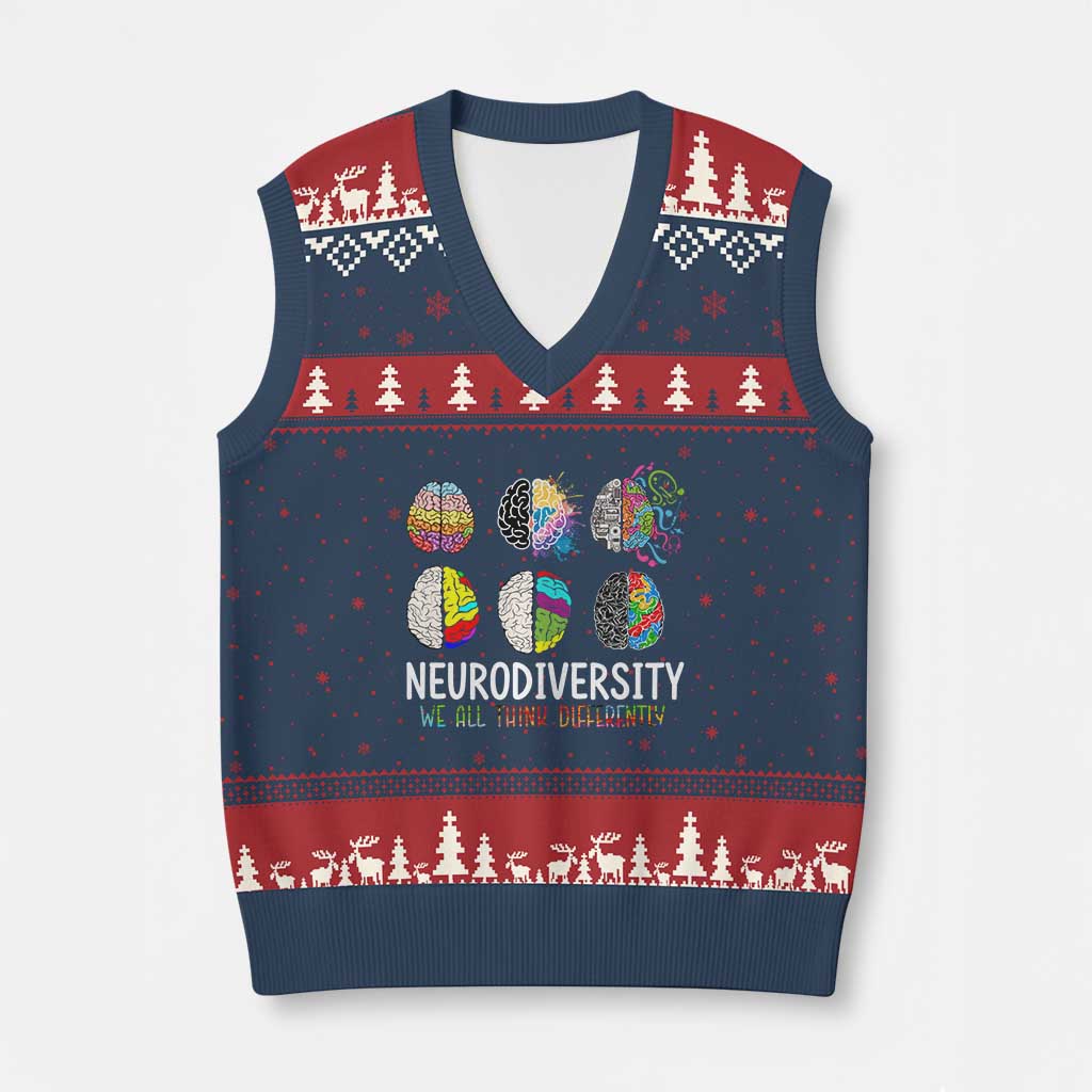 Embrace Neurodiversity V-Neck Knit Sweater Vest We All Think Differently TS02 Navy Red Print Your Wear