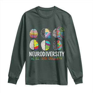 Embrace Neurodiversity Long Sleeve Shirt We All Think Differently TS02 Dark Forest Green Print Your Wear