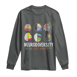 Embrace Neurodiversity Long Sleeve Shirt We All Think Differently TS02 Dark Heather Print Your Wear