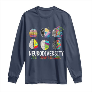 Embrace Neurodiversity Long Sleeve Shirt We All Think Differently TS02 Navy Print Your Wear