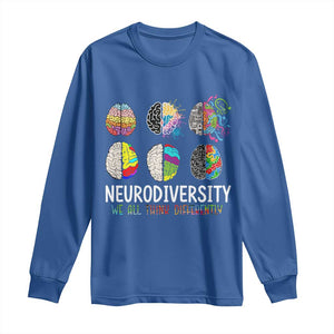 Embrace Neurodiversity Long Sleeve Shirt We All Think Differently TS02 Royal Blue Print Your Wear