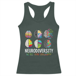 Embrace Neurodiversity Racerback Tank Top We All Think Differently TS02 Dark Forest Green Print Your Wear
