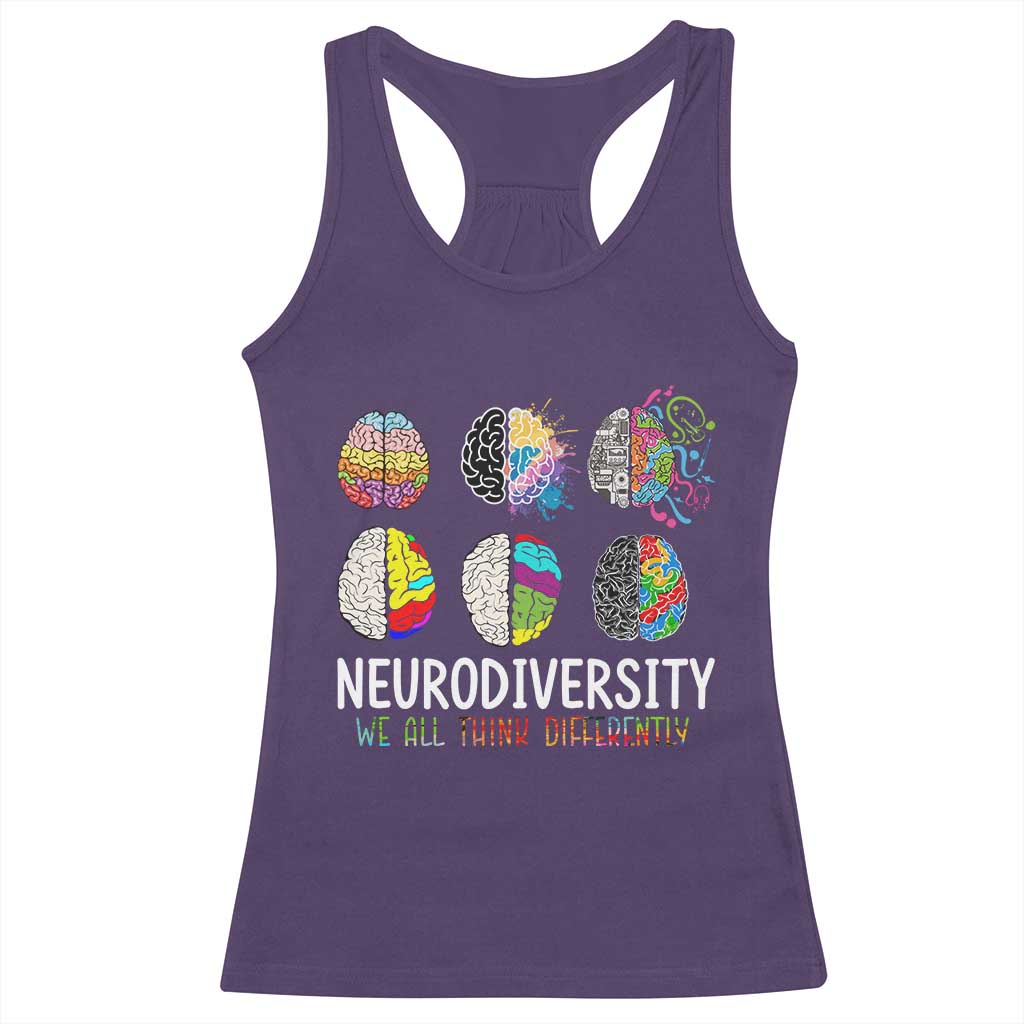 Embrace Neurodiversity Racerback Tank Top We All Think Differently TS02 Purple Print Your Wear
