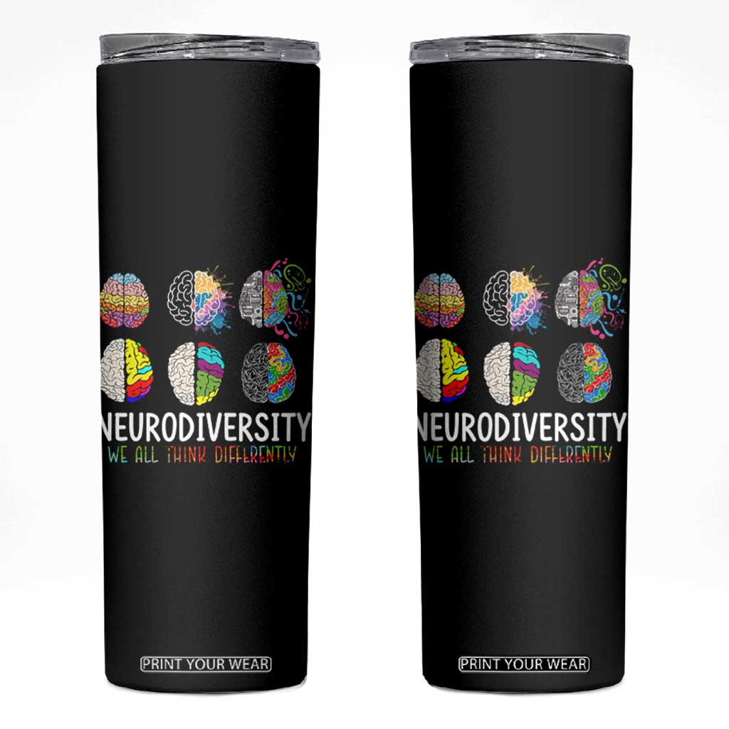 Embrace Neurodiversity Skinny Tumbler We All Think Differently TS02 Black Print Your Wear