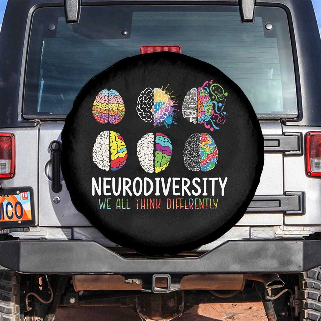 Embrace Neurodiversity Spare Tire Cover We All Think Differently TS02 No hole Black Print Your Wear