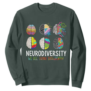 Embrace Neurodiversity Sweatshirt We All Think Differently TS02 Dark Forest Green Print Your Wear