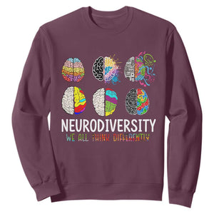 Embrace Neurodiversity Sweatshirt We All Think Differently TS02 Maroon Print Your Wear