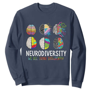 Embrace Neurodiversity Sweatshirt We All Think Differently TS02 Navy Print Your Wear