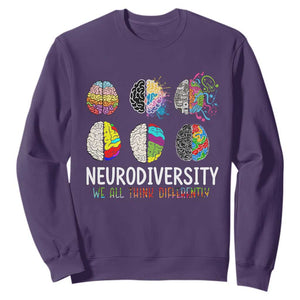 Embrace Neurodiversity Sweatshirt We All Think Differently TS02 Purple Print Your Wear