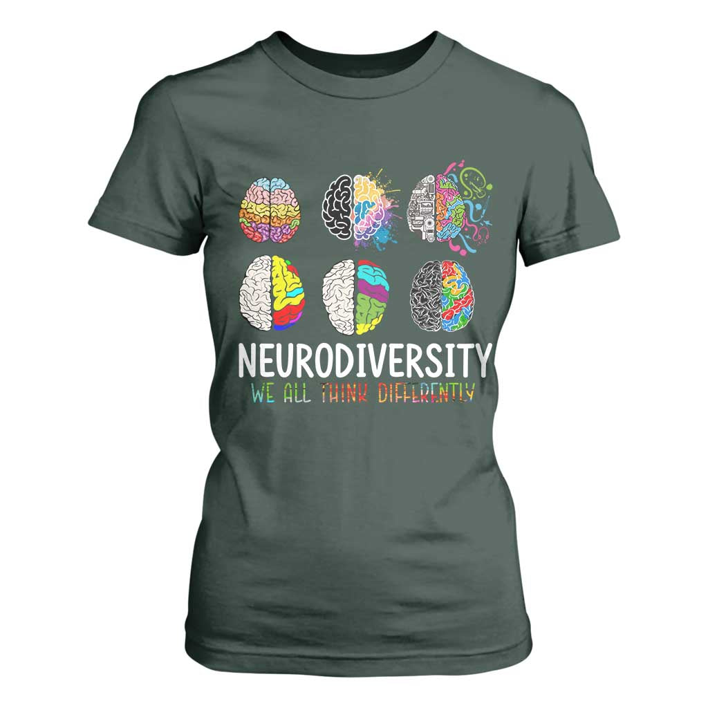 Embrace Neurodiversity T Shirt For Women We All Think Differently TS02 Dark Forest Green Print Your Wear