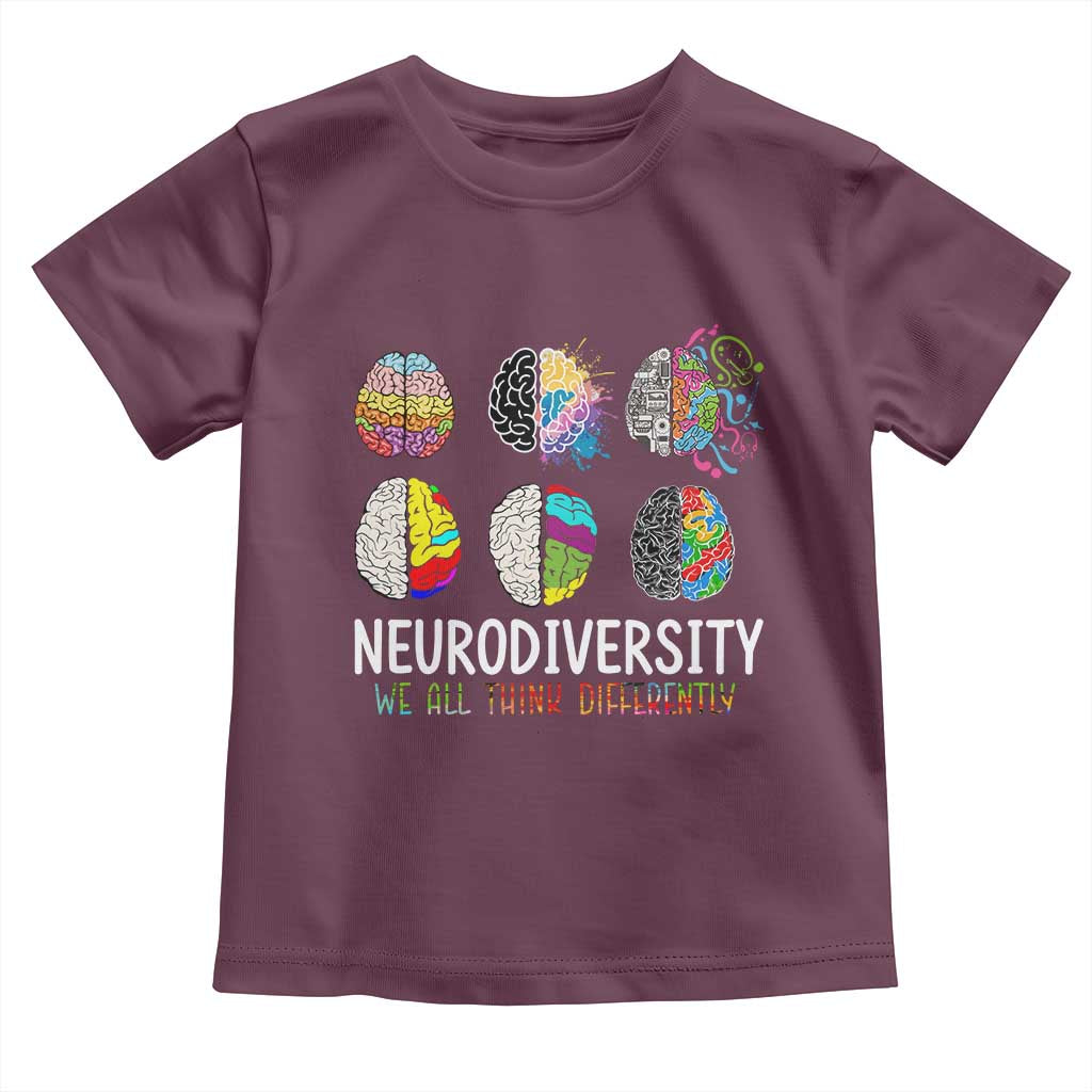 Embrace Neurodiversity Toddler T Shirt We All Think Differently TS02 Maroon Print Your Wear