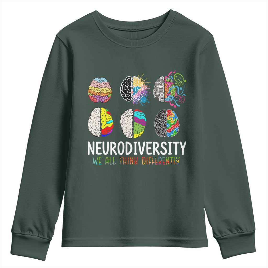 Embrace Neurodiversity Youth Sweatshirt We All Think Differently TS02 Dark Forest Green Print Your Wear